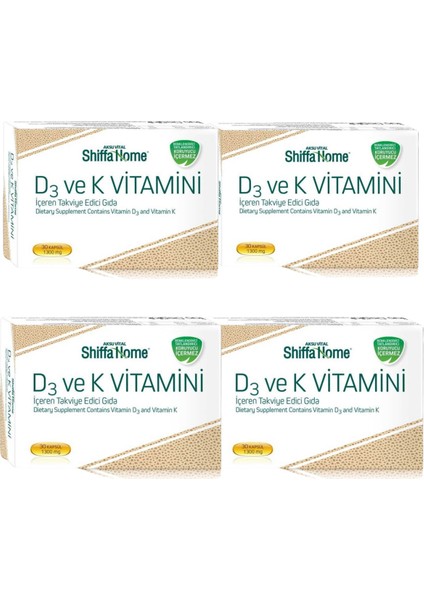 4 Adet D3 ve K2 Vitamini 1300 Mg Softjel