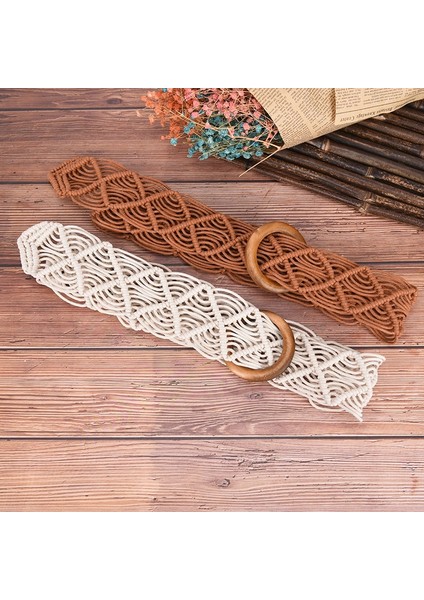 Vintage Geniş Bohemian Kemerler Kadınlar Için Yuvarlak Ahşap Toka Dokuma Örgülü Halat Kemer Kadın Rahat Tığ Boho Elbise Kemer (Yurt Dışından) fırsatları