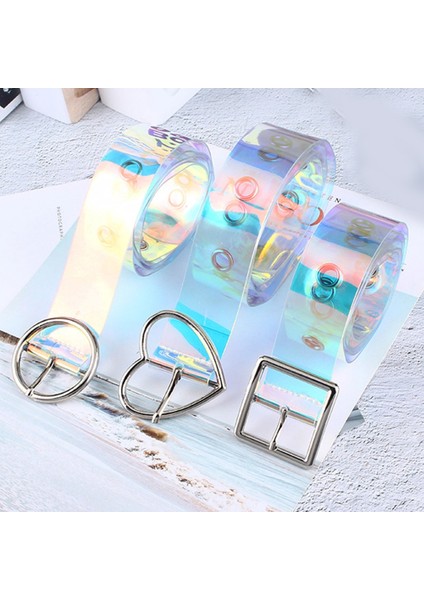 Moda Şeffaf Kadın Kemer Holografik Kemer Temizle Bel Kemeri Metal Pin Toka Lazer Bel Kemerleri Kadınlar Için Kemer (Yurt Dışından) modelleri