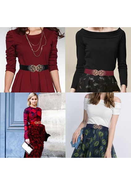 Yeni Varış Kadın Moda Kemer Vintage Metal Çiçek Streç Elastik Bant Toka Bel Kemeri Siyah Beyaz Pembe Kırmızı Mavi (Yurt Dışından) fiyatları