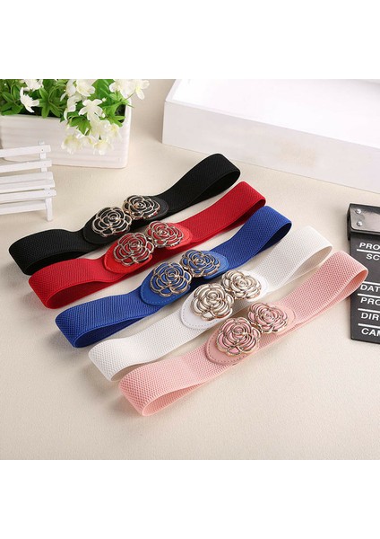 Yeni Varış Kadın Moda Kemer Vintage Metal Çiçek Streç Elastik Bant Toka Bel Kemeri Siyah Beyaz Pembe Kırmızı Mavi (Yurt Dışından) modelleri