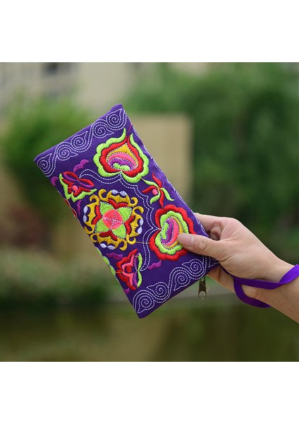 Yeni Kadın Vintage Etnik Çiçek Işlemeli Para Debriyaj Uzun Cüzdan Bozuk Para Cüzdanı Kart Tutucu Çanta (Yurt Dışından) fiyatları