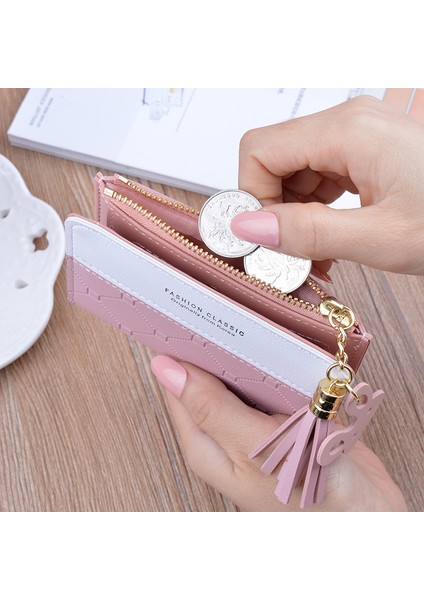 Yeni Varış Kısa Kadın Cüzdan Püskül Fermuar Çanta Patchwork Moda Panelli Cüzdan Trendy Bozuk Para Cüzdanı Kart Sahibinin Deri (Yurt Dışından)