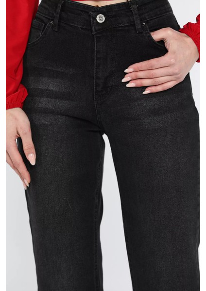 Kesik Paça Yüksek Bel Kadın Jean Kot Pantolon