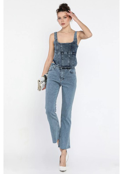 Kesik Paça Yüksek Bel Kadın Jean Kot Pantolon fiyatları