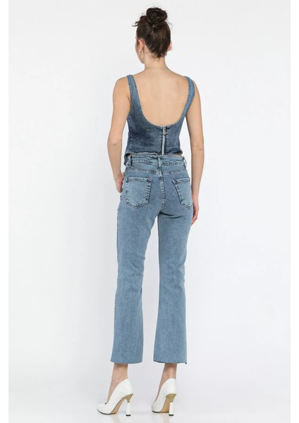 Kesik Paça Yüksek Bel Kadın Jean Kot Pantolon modelleri