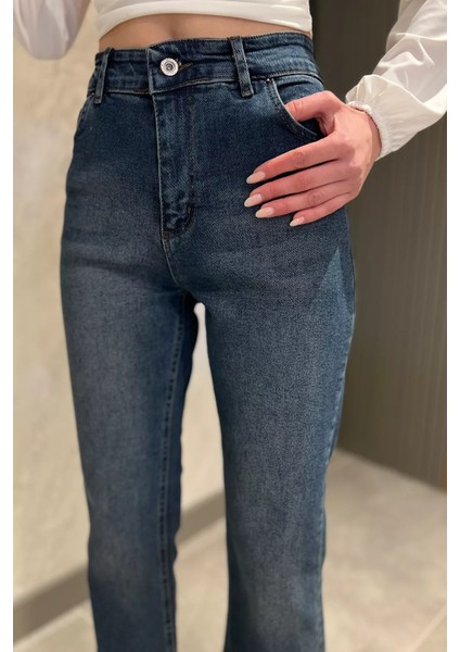 Kesik Paça Yüksek Bel Kadın Jean Kot Pantolon
