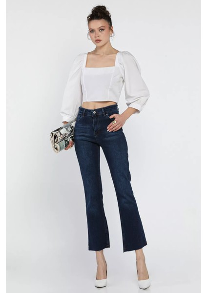 Kesik Paça Yüksek Bel Kadın Jean Kot Pantolon fiyatları
