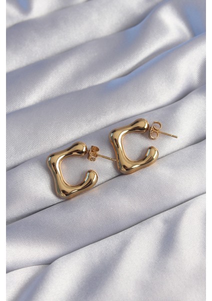 316L Çelik Gold Renk Içi Boş Bubble Kalp Küpe