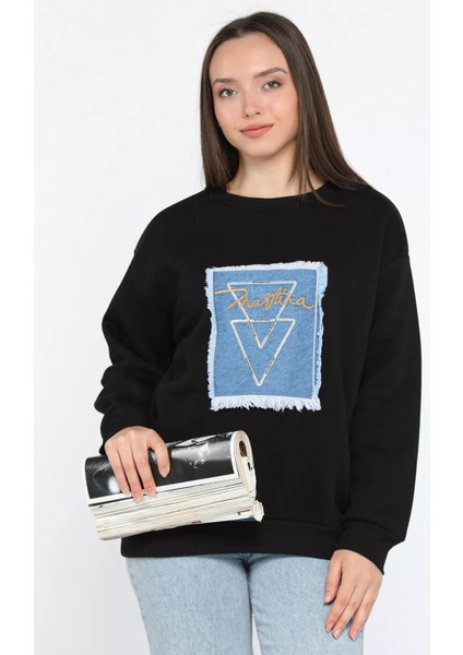 Kadın Bisiklet Yaka Üç İplik Şardonlu Sweatshirt P-00014198