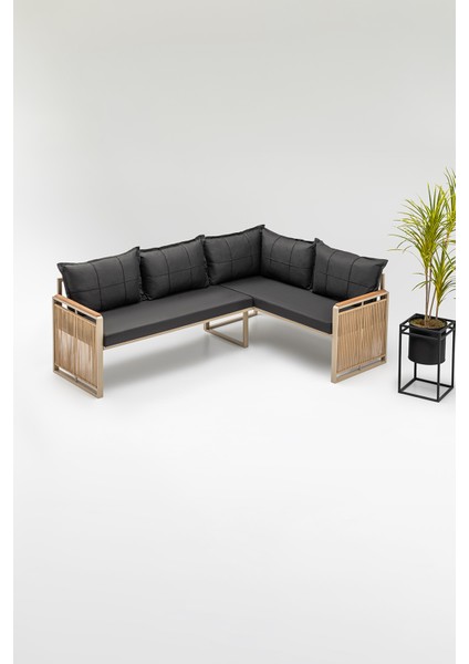 Monisa (Masa ve Puflu) Köşe Takımı Siyah-Kahve (Balkon-Bahçe-Mutfak) fiyatları