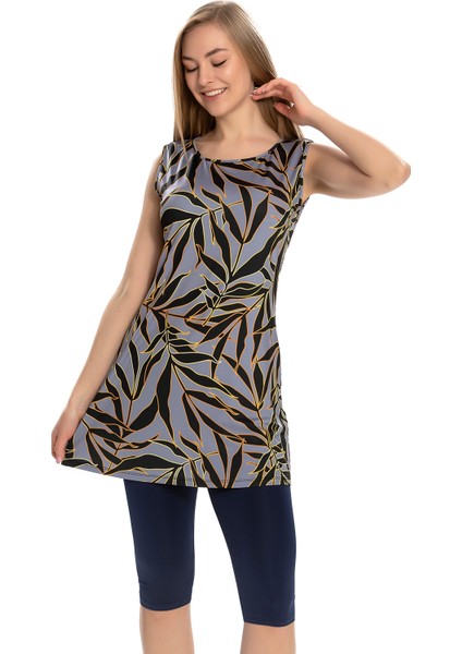 Sıfır Kol Taytlı Yarı Kapalı Mayo 151-502 Gri fırsatları