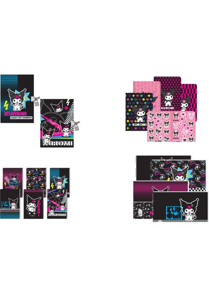 Kuromi 4 Lü Set Hatıra +Resim+Çizgili Stickerli +Not Defteri