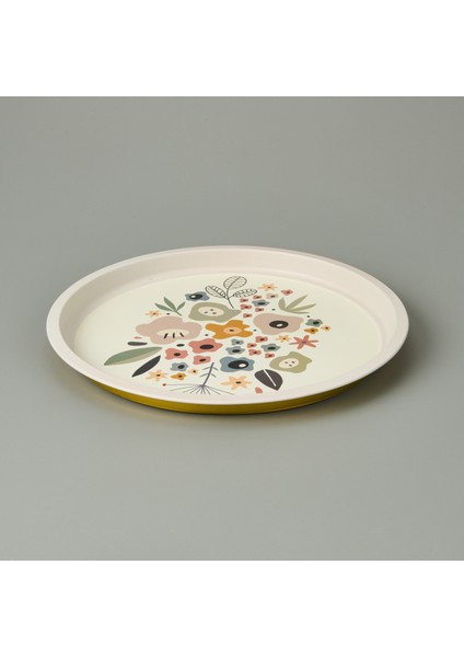 Çiçekli Metal Tepsi - Renkli - 35X35 cm