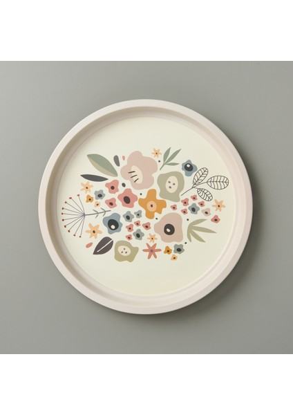 Çiçekli Metal Tepsi - Renkli - 35X35 cm