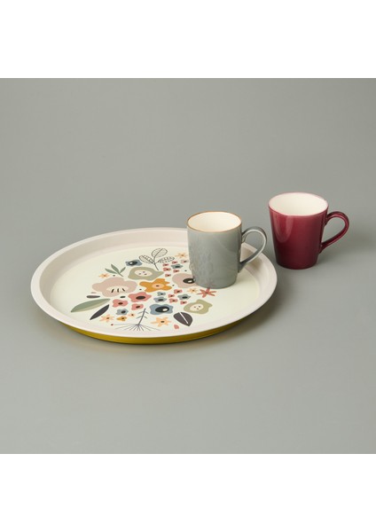 Çiçekli Metal Tepsi - Renkli - 35X35 cm