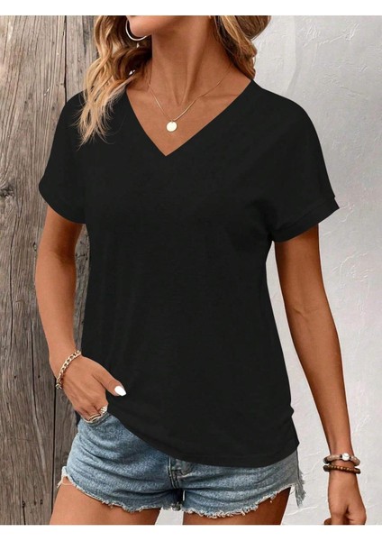 Kadın V Yaka Baskılı & Düz Beyaz Oversize T-Shirt Salaş Boyfirend indirimleri