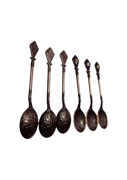 Vintage 6'lı Bakır Renkli Nazar Boncuklu Çay Kahve Reçel Baharat Sunum Kaşığı fiyatları