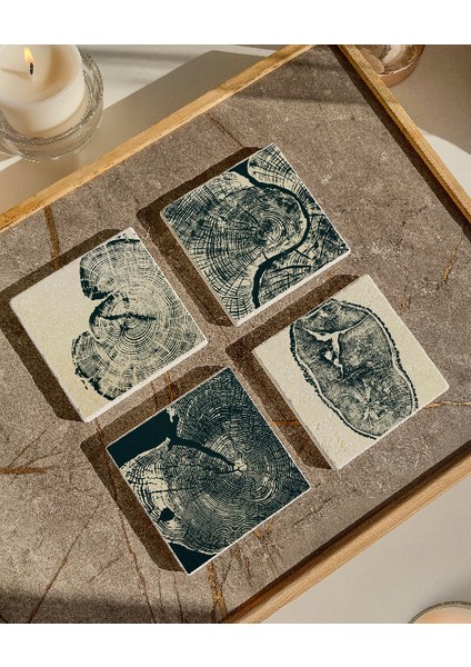 Ağaç Dokulu Doğal Taş Bardak Altlığı Seti, Ahşap Desenli, 4’lü fiyatları