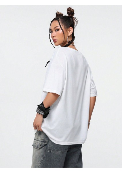 Siyah Oversize T-Shirt Renkli Yüz Baskılı fiyatları