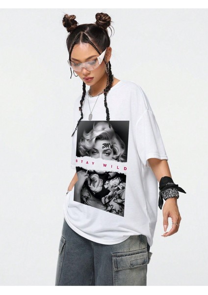 Siyah Oversize T-Shirt Renkli Yüz Baskılı fırsatları