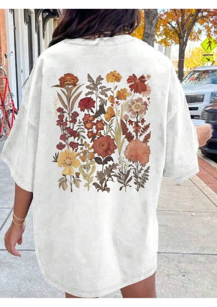 Butterflies Baskılı Kadın Oversize Salaş T-Shirt Boyfirend