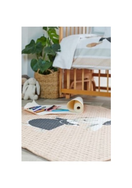 %100 Organik Pamuk Çocuk Oyun Matı - Puantiyeli Tavşan Temalı - Pembe - 120 x 150 cm modelleri