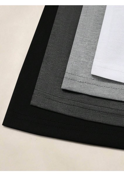 Unisex 4'lü Paket Siyah-Beyaz-Gri-Bebe Mavisi Düz Oversize Bisiklet Yaka Salaş Tshirt fırsatları