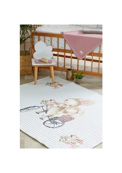 %100 Organik Pamuk Çocuk Oyun Matı - Çiçek ve Tavşan Temalı - 120 x 150 cm fiyatları