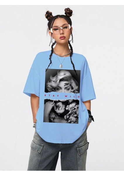 Unisex Siyah Oversize T-Shirt Renkli Yüz Baskılı