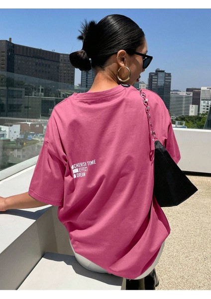 Kadın Cherısh Tıme Effect Baskılı Oversize Salaş T-Shirt Boyfriend fırsatları