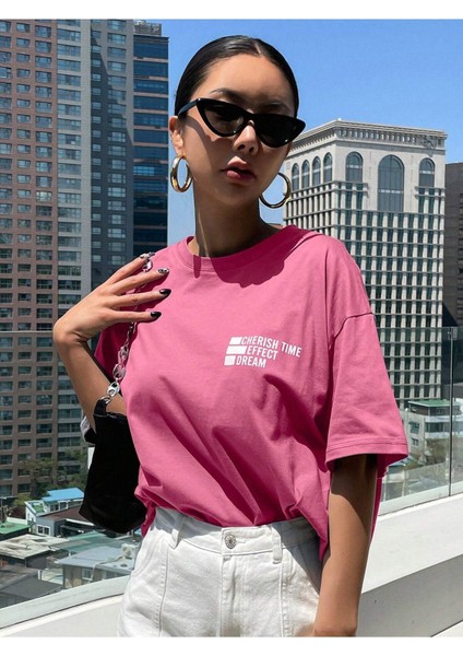 Kadın Cherısh Tıme Effect Baskılı Oversize Salaş T-Shirt Boyfriend indirimleri