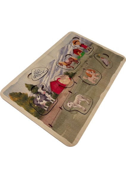Çiftlik Hayvanları, Ahşap Çocuk Puzzle, Yapboz, Renkli Çiftlik Yapboz, Ahşap Puzzle, 7 Parça