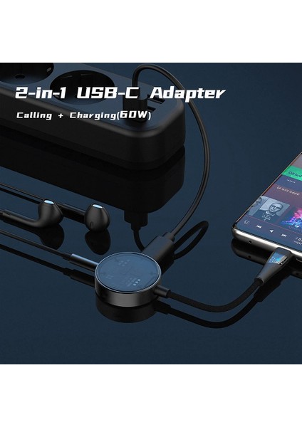 USB C - 3,5mm Kulaklık ve Şarj Adaptörü, 2'si 1 Arada Hub USB Tip C - Aux/mikrofon ve Pd 3.0 60W Hızlı Şarj Ayırıcı (Yurt Dışından)