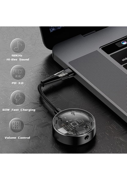 USB C - 3,5mm Kulaklık ve Şarj Adaptörü, 2'si 1 Arada Hub USB Tip C - Aux/mikrofon ve Pd 3.0 60W Hızlı Şarj Ayırıcı (Yurt Dışından)