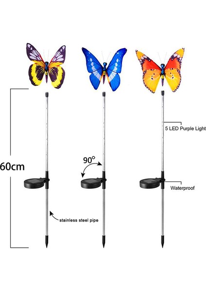 Silhouette Açık Bahçe Güneş Işığı, 3 Adet Güneş Işığı Çok Renkli LED Kelebek Işık, Mor LED Işık ile Fiber Optik Kelebek Dekorasyon Işığı (Yurt Dışından) fiyatları