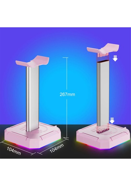 Kulaklık Braketi Ekran Rafı Rgb Arka Aydınlatma Baş Üstü Stand Tutucu Masaüstü Düzenleyici Dikey Braket Askısı, Pembe (Yurt Dışından) modelleri