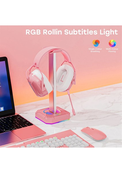 Kulaklık Braketi Ekran Rafı Rgb Arka Aydınlatma Baş Üstü Stand Tutucu Masaüstü Düzenleyici Dikey Braket Askısı, Pembe (Yurt Dışından) fırsatları