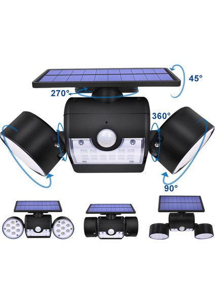 Silhouette Çift Kafa Solar Lamba Açık Su Geçirmez Bahçe Duvarı Güneş Işığı 30 Ayarlanabilir Açı Güvenlik Aydınlatma ile (Yurt Dışından) fiyatları