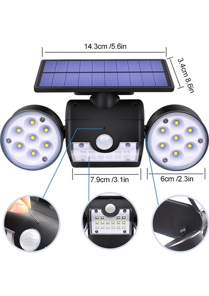 Silhouette Çift Kafa Solar Lamba Açık Su Geçirmez Bahçe Duvarı Güneş Işığı 30 Ayarlanabilir Açı Güvenlik Aydınlatma ile (Yurt Dışından) modelleri