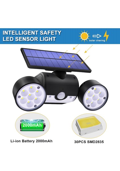 Silhouette Çift Kafa Solar Lamba Açık Su Geçirmez Bahçe Duvarı Güneş Işığı 30 Ayarlanabilir Açı Güvenlik Aydınlatma ile (Yurt Dışından) indirimleri