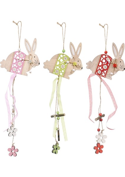 Silhouette 3 Adet Paskalya Tavşanı Ahşap Kolye, Tavşan Etiketleri Boyalı Ahşap Keler Asılı Kolye Paskalya Partisi Için Duvar Kapı Ağacı Dekor (Yurt Dışından)