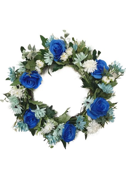 Silhouette Yapay Mavi Gül Çiçek Çelenk Kapı Çelengi Bahar Çelenk Ön Kapı Düğün Parti Pencere Duvar Ev Dekorasyon (Yurt Dışından)