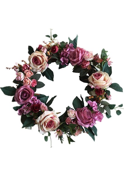 Silhouette Gül Çelenk, Yapay Çiçek Ön Kapı Çelenkleri Ilkbahar Yaz Için Ofis Bahçe Ev Düğün Kemer Dekor Için Asılı (Yurt Dışından)