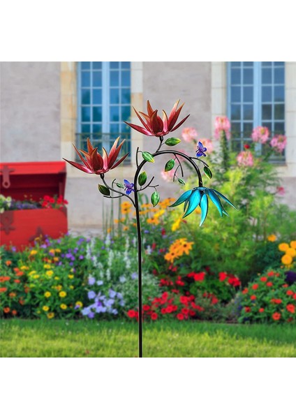 Silhouette Rüzgar Döndürücü, Bahçe ve Bahçe Için Rüzgar Döndürücüler Büyük Metal, 3 Dönen Çiçek ve Kelebekler (Yurt Dışından)