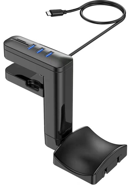 Kulaklık Braketi Döner Montajlı Pcheadset Ekran Standı Tutucu USB Bağlantı Noktaları Hub Masa Altında Kulaklık Askı Kancası, C (Yurt Dışından)
