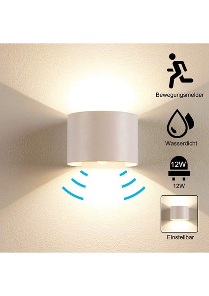 Silhouette Hareket Sensörlü Duvar Lambaları, 12W Sıcak Işık Dış Mekan Su Geçirmez Ayarlanabilir LED Su Geçirmez Duvar Lambası, Hareket Dedektörü Bahçekoridoryol Sundurma Iş (Yurt Dışından)