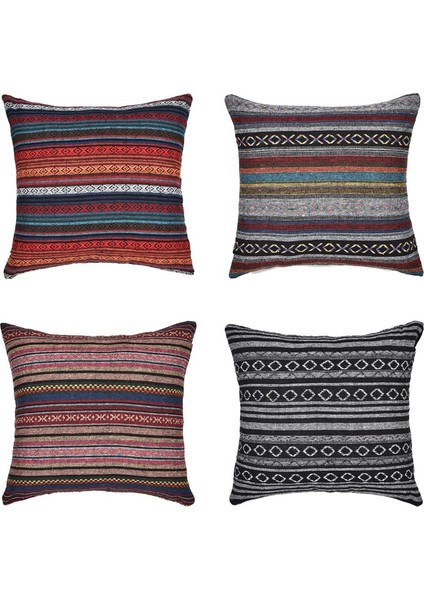 Silhouette 4 Adet Atmak Yastık Kapakları Dekoratif Boho Meka Retro Şerit Çok Renkli Yastık Kılıfı Oturma Odası Için 18X18 Inç (Yurt Dışından)