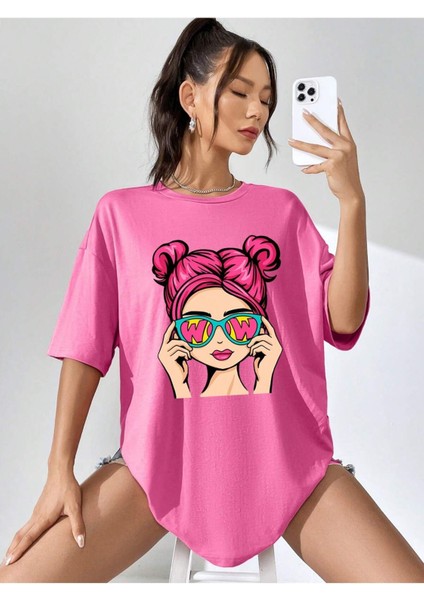 Womens Baskılı Kadın Oversize Füme Salas T-Shirt Boyfriend modelleri