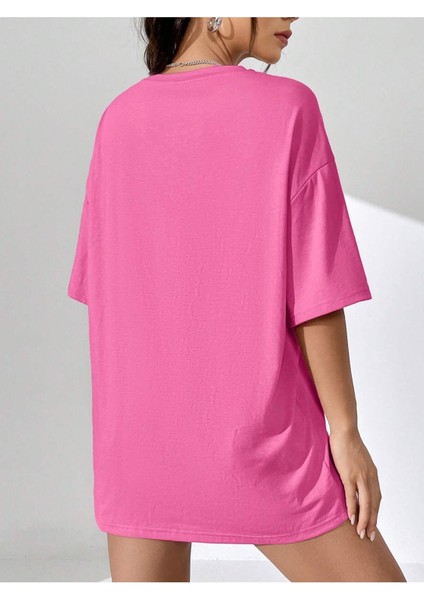 Womens Baskılı Kadın Oversize Füme Salas T-Shirt Boyfriend fırsatları